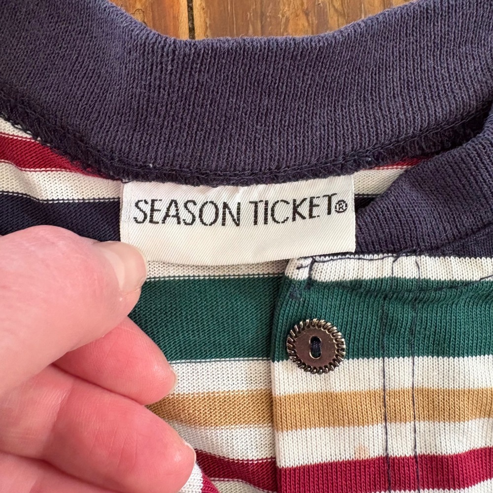 Vintage Season Ticket Striped Button Down Short Sleeve Tee Women's Size Small - Picture 4 of 6